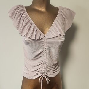 Express Ruffled V-Neck Blouse in Soft Pink